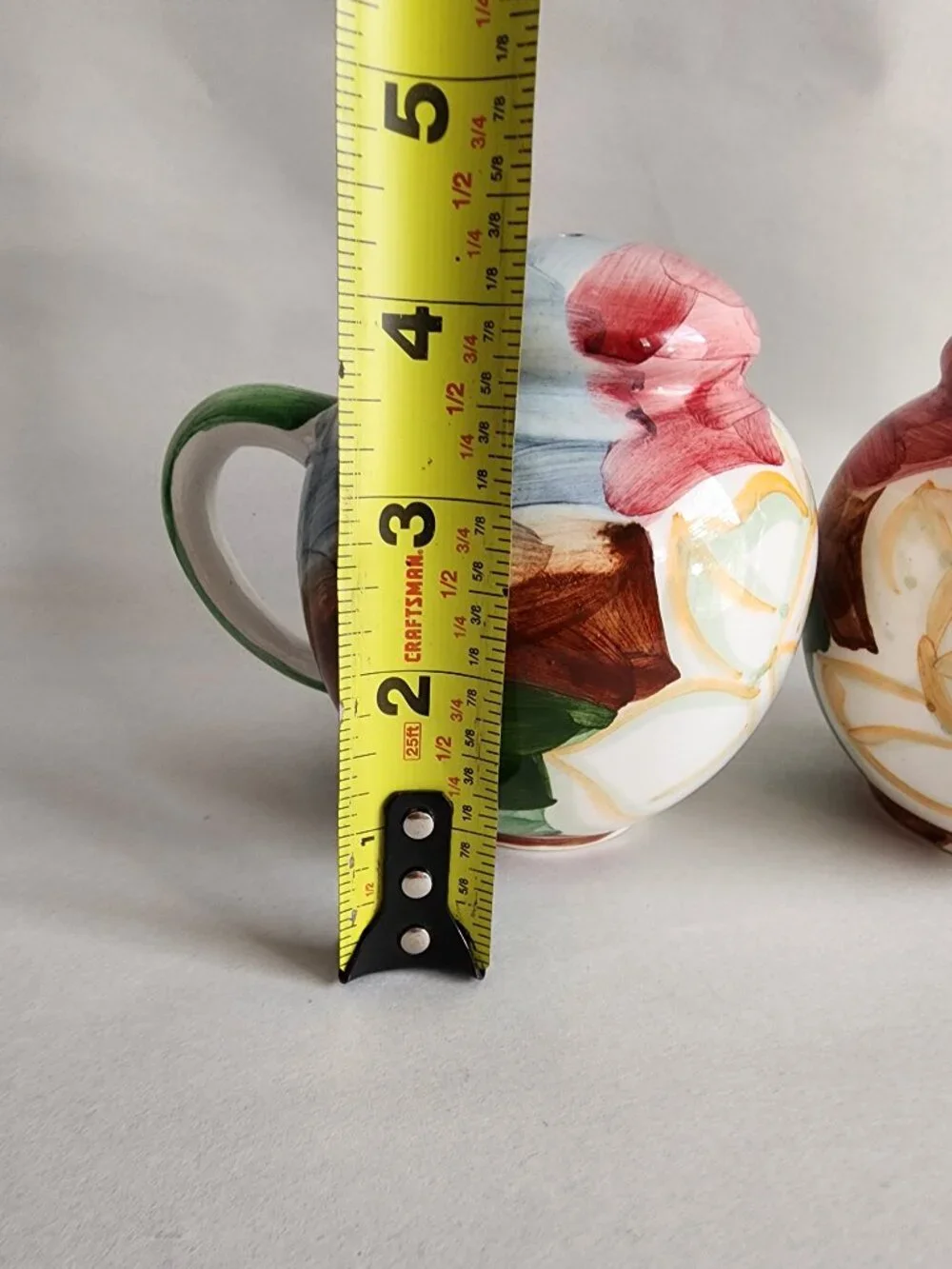 Hand Painted Floral Ceramic Salt & Pepper Shakers with Handles Set of 2